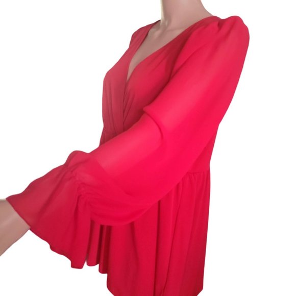 Torrid Sz 2X Babydoll Wrap Chiffon Sleeves Surplice Top Red Christmas Holiday - Picture 3 of 10